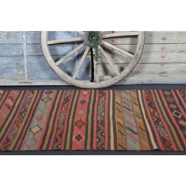 1970s Vintage Turkish Hand-Knotted Wool Cotton Red Runner Rug 117x227