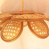 3 hanging lamps in rattan 1980s, rattan and braiding