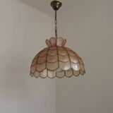 Vintage 1970s French Capiz Shell Light  Peach Scalloped Design Gold Trim