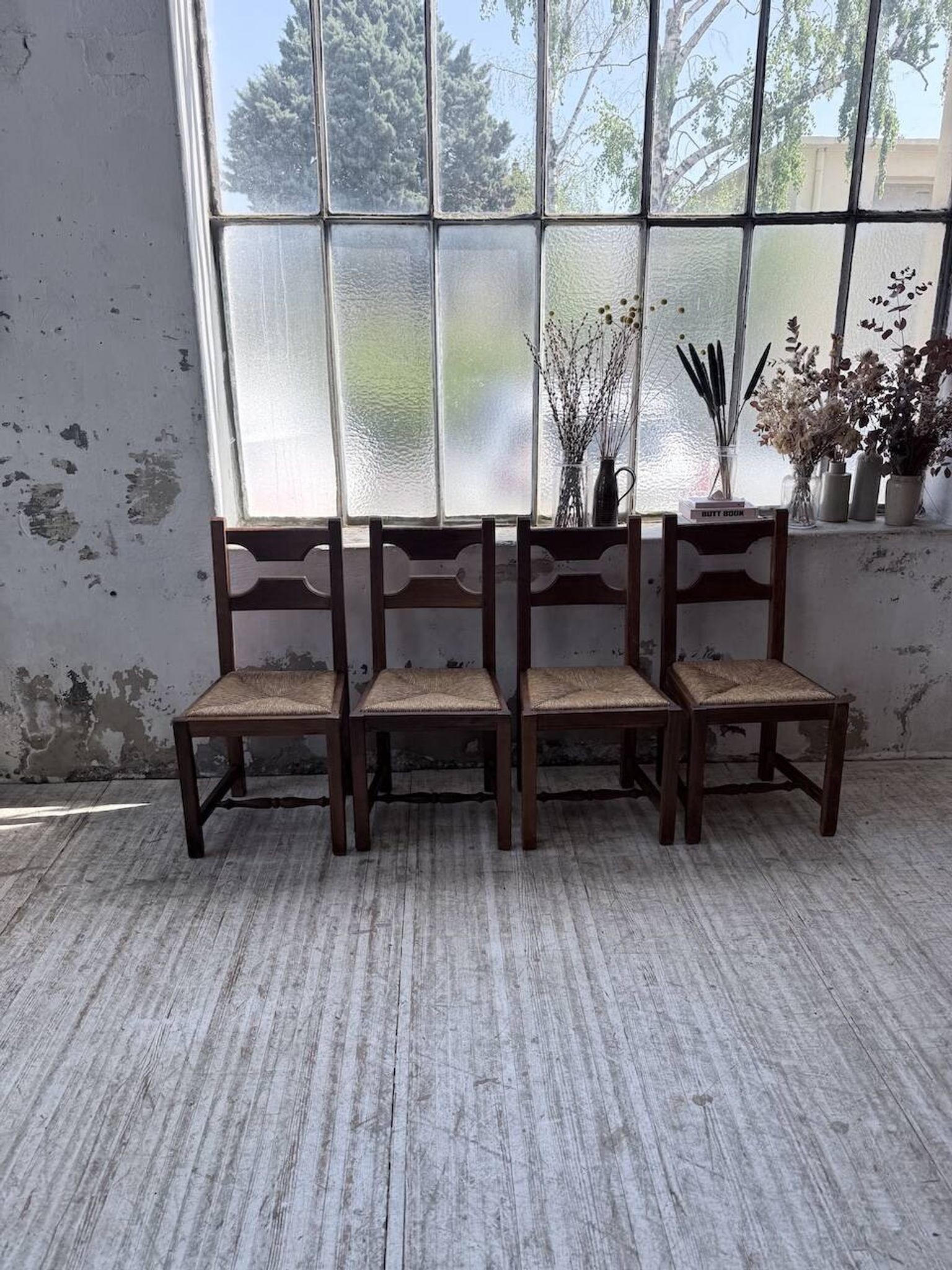 Set 4 chaises rustiques chêne De puydt, Belgique 1970