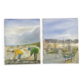Pair of marine pendant oil on canvas, Paul Georgelin Côte d'Armor