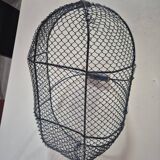 Vintage navy blue metal basket with wooden handle