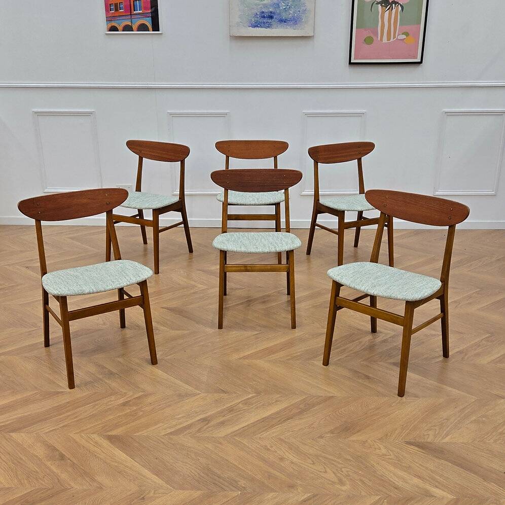 Set of 6 green fabric chairs