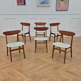 Set of 6 green fabric chairs