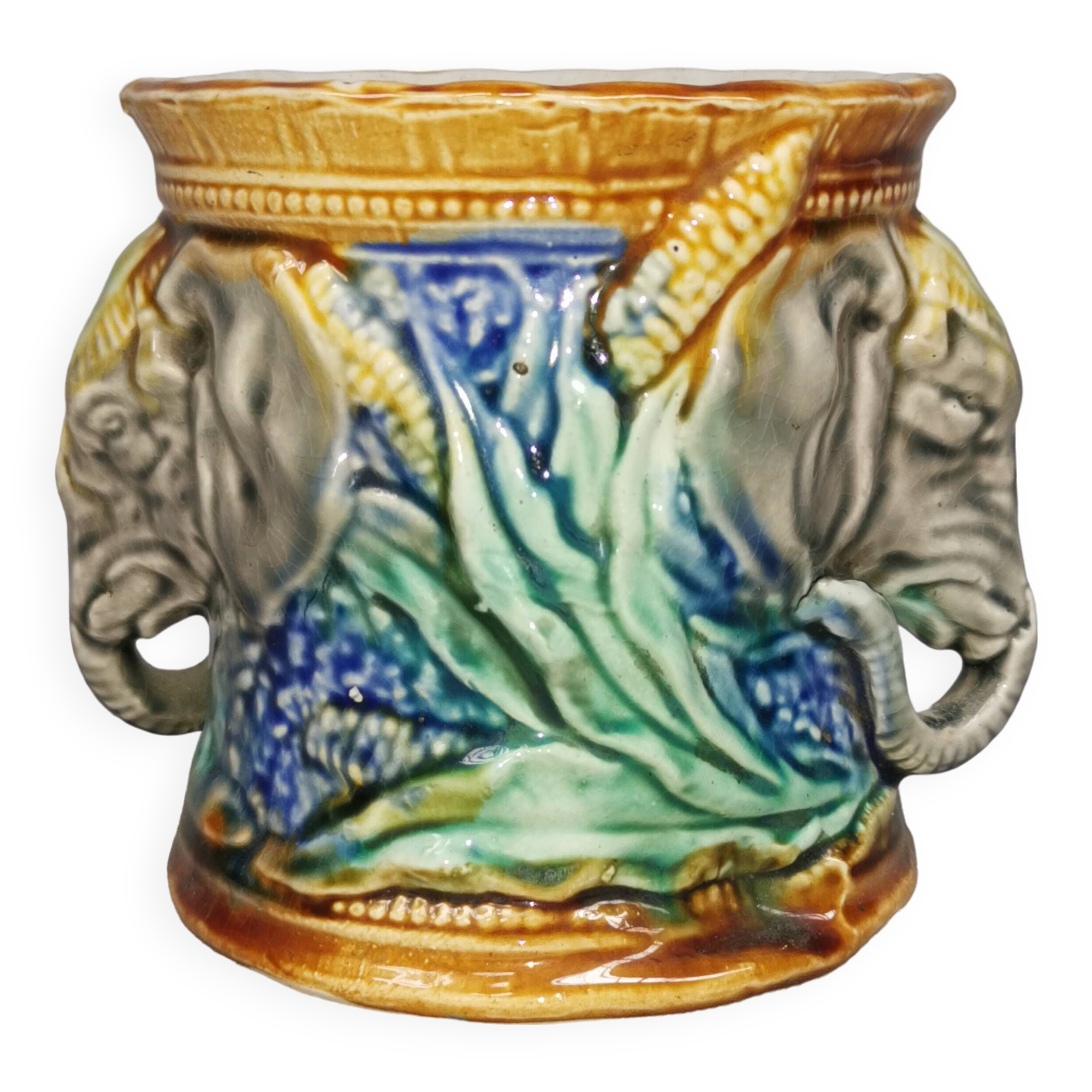 Old tobacco pot / pencils, flower vase elephant onnaing earthenware slip