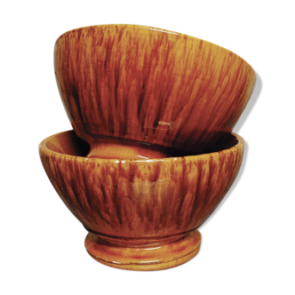 Set of 2 ceramic bowls flamed decoration