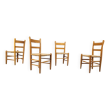 Mid-century oak and wicker dining chairs, set of 4 - 1970s