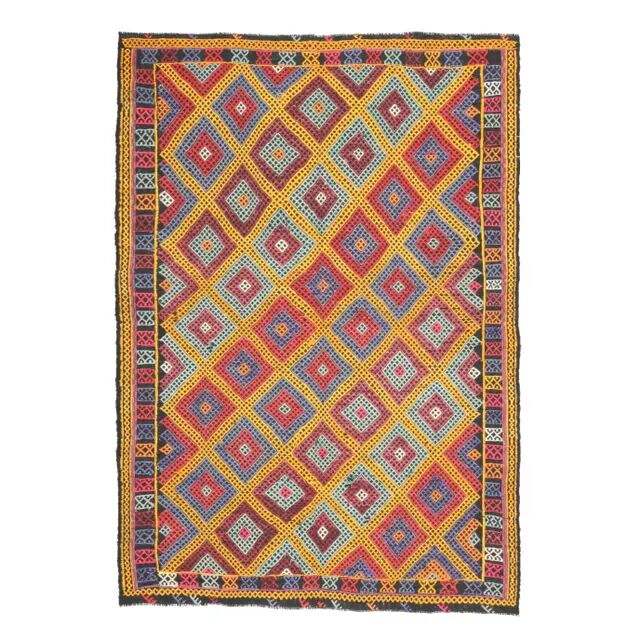 1970s Vintage Turkish Oushak Handmade Wool Cotton Red Area Rug 155x224