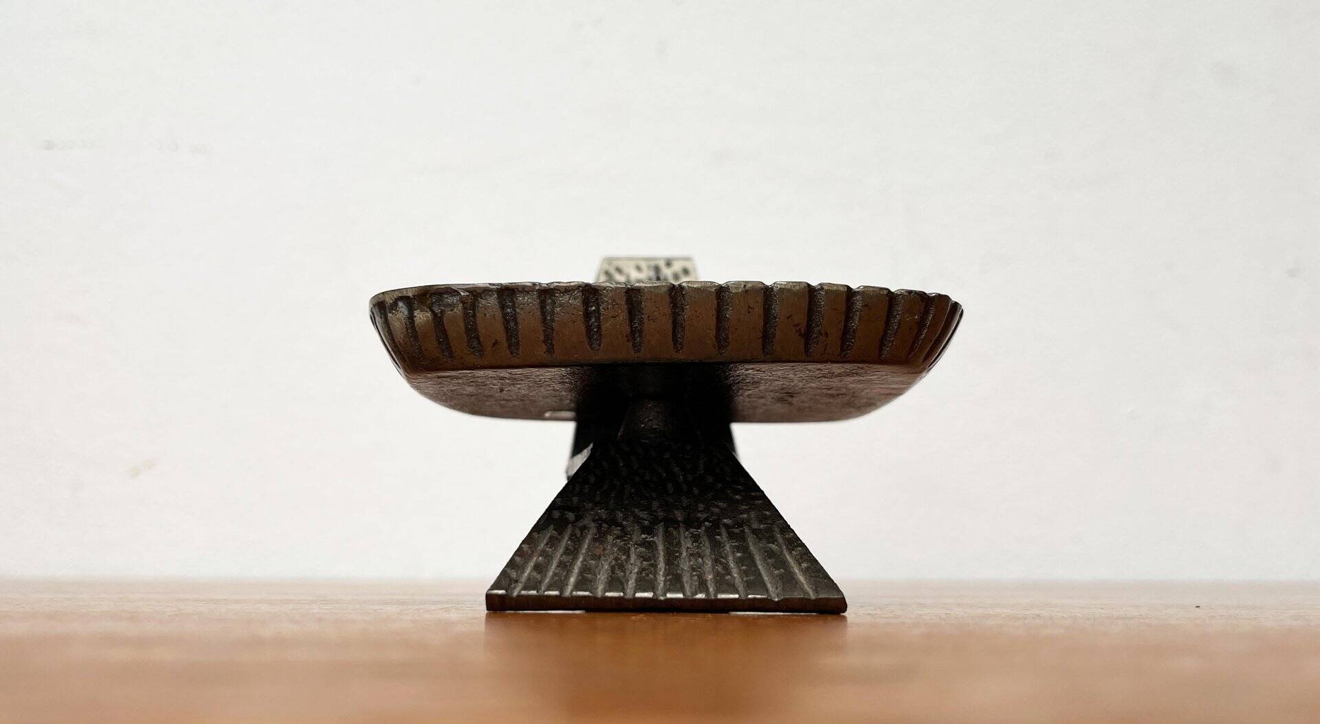 Brutalist Japanese bronze candlestick from the mid-century for Beva, 1960s.