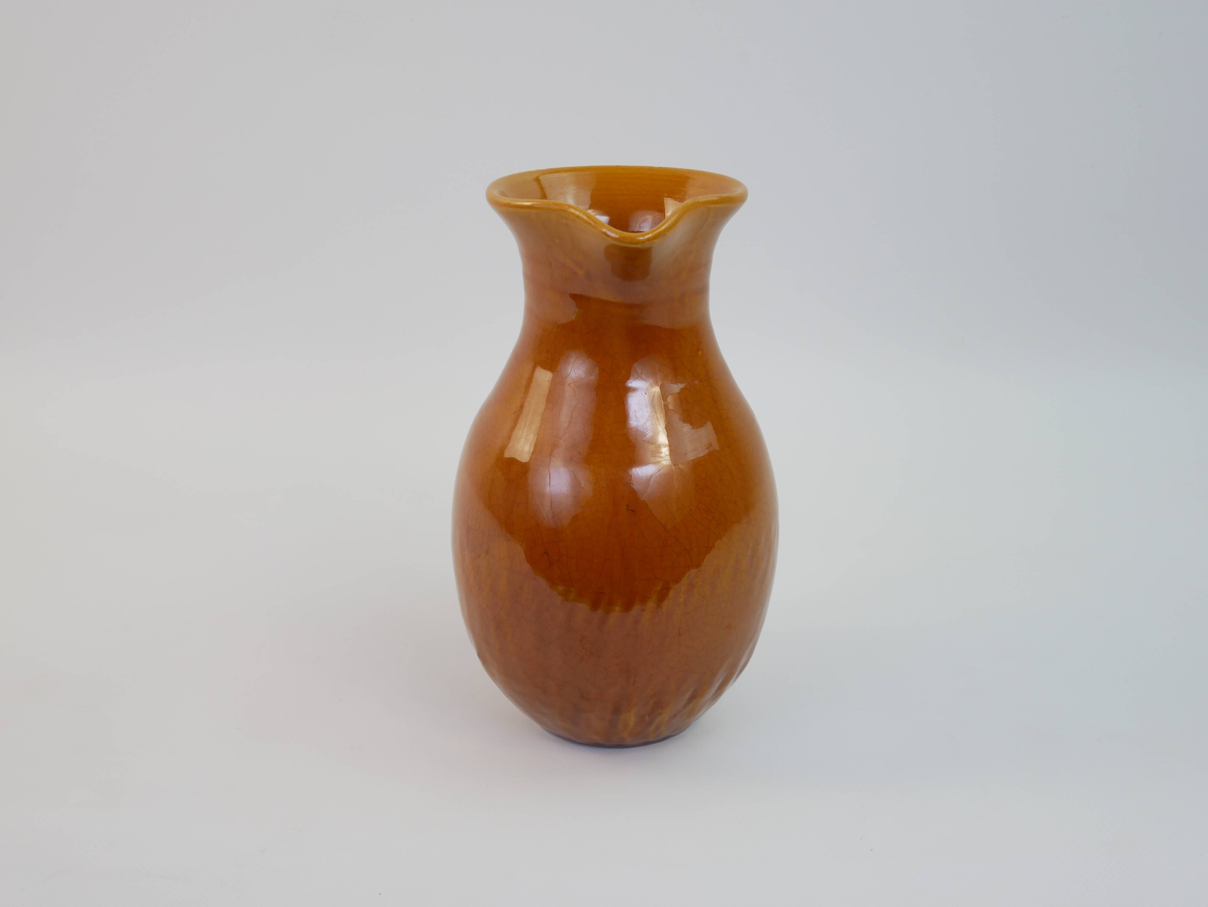Yellow ochre ceramic pitcher signed Félix Céram Vallauris circa 1960