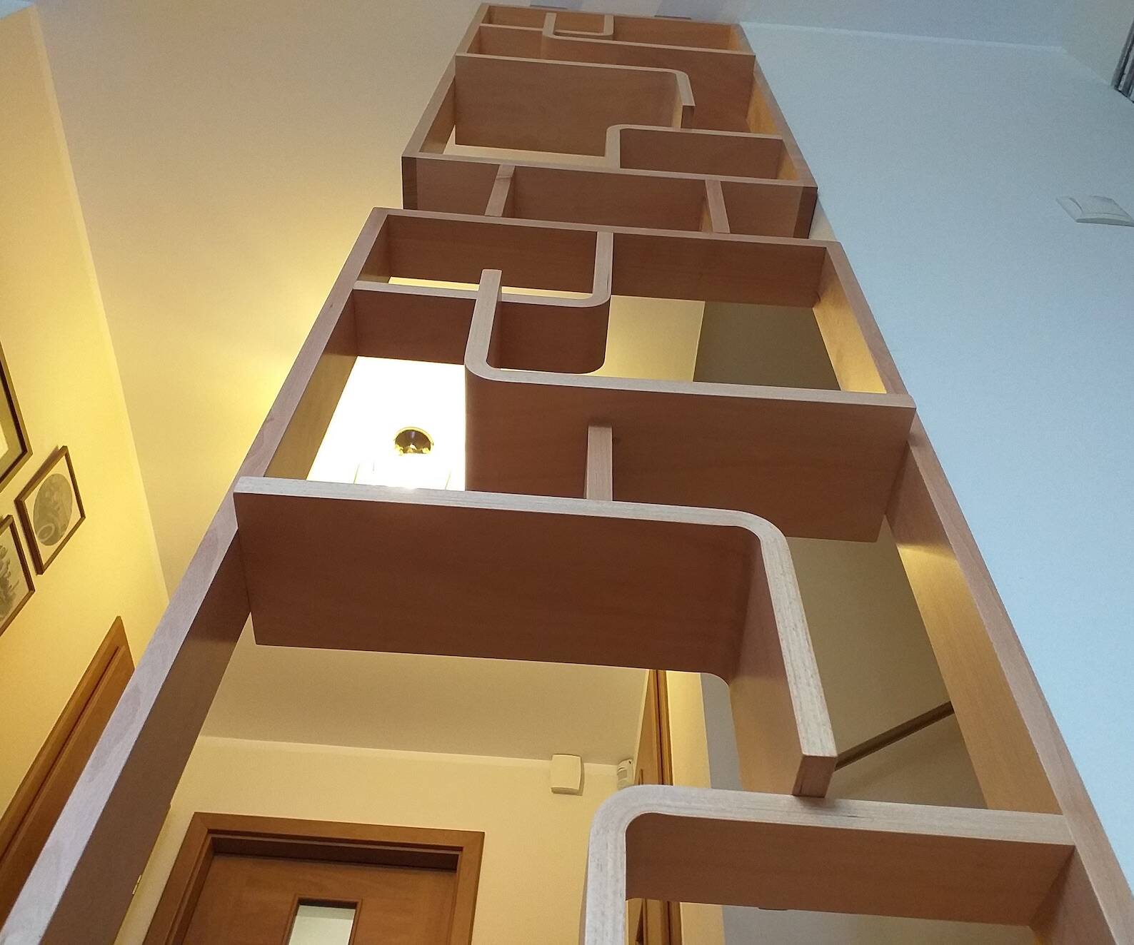 Two screens, partition walls, Volak shelves in bent wood