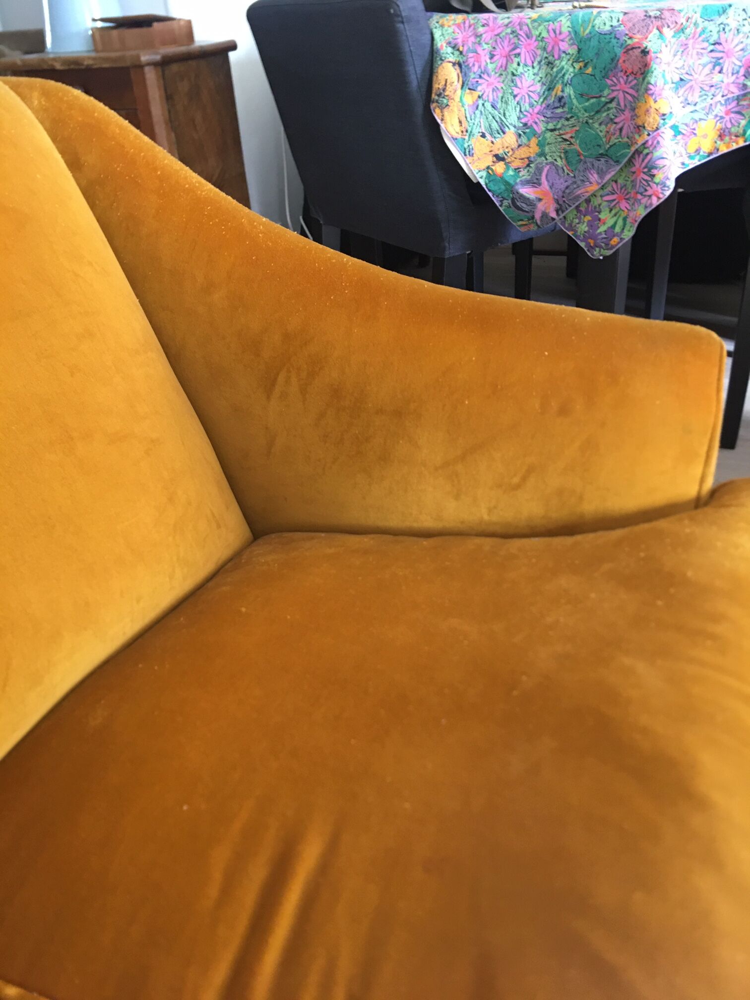 Yellow velvet sofa circa 1940