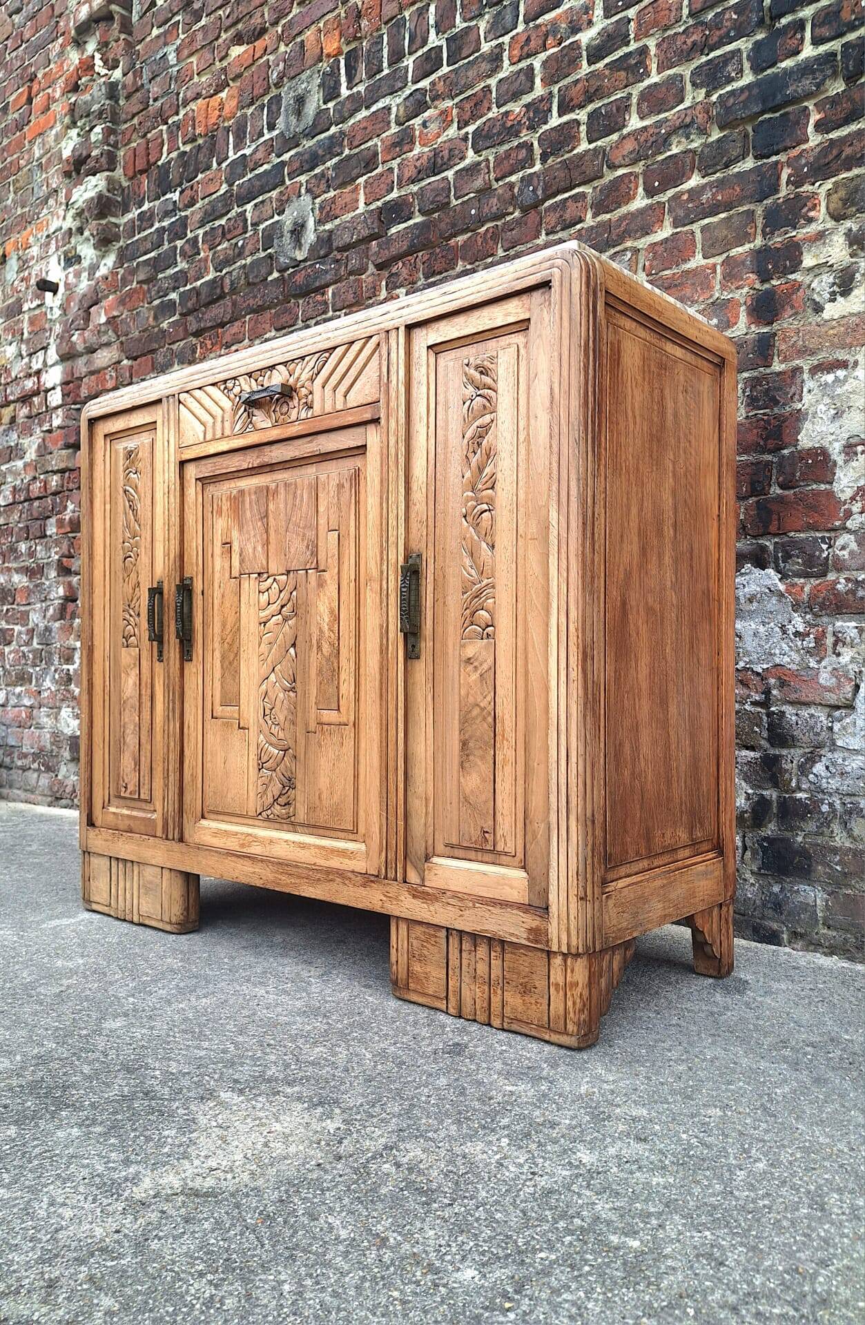 Art Deco buffet with marble top, antique sideboard.