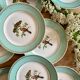 Set of 10 vintage flat plates with bird drawings