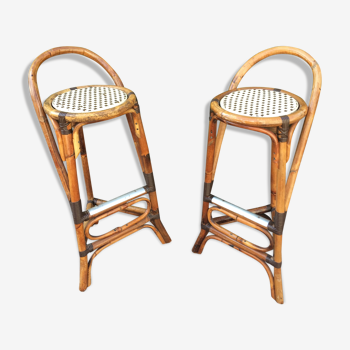 Bamboo and rattan bar stool