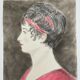 Aquarelle sur papier calque portrait femme travail debut xxe cadre dore