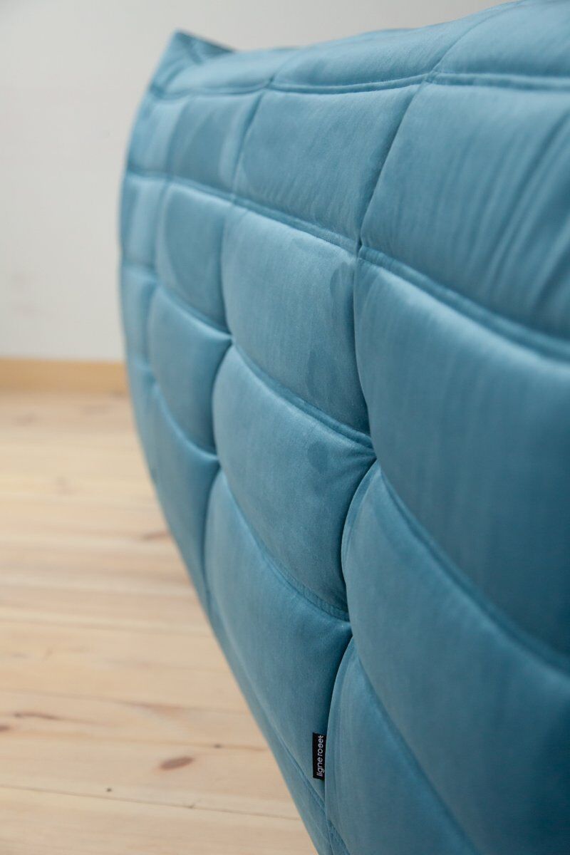 Togo living room set in blue velvet by Michel Ducaroy for Ligne Roset, set of 5