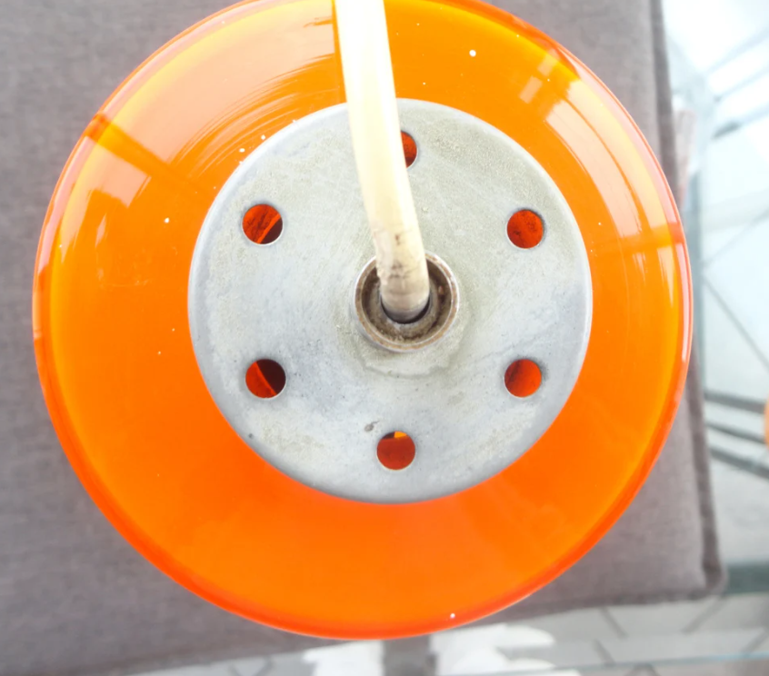 Ceiling lamp orange glass, opaline glass, year 1970s