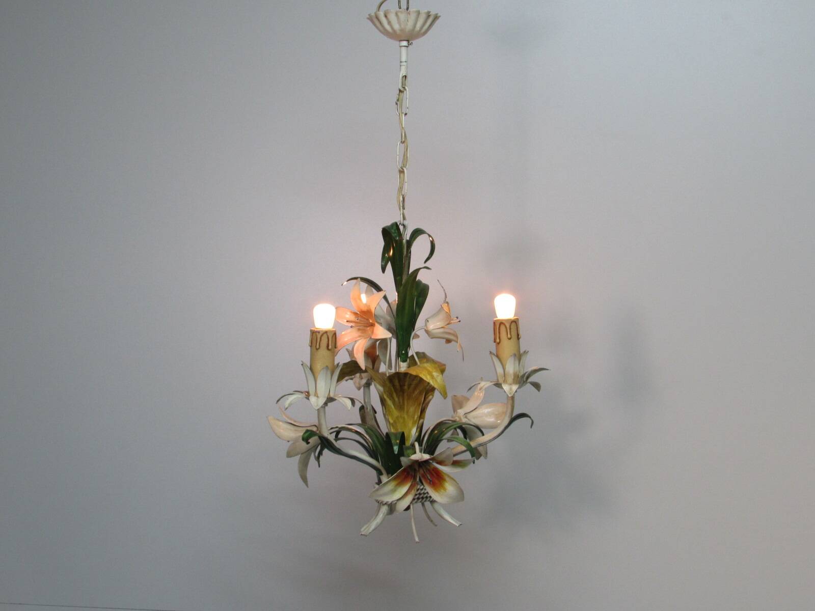 Hanging lamp in metal. 3 lights. Vintage 1960s.
