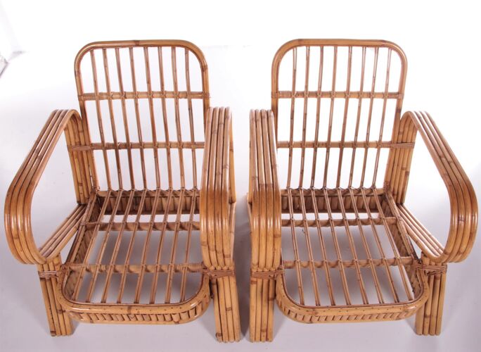 Ensemble de fauteuils lounge en bambou par Paul Frankl années 1960