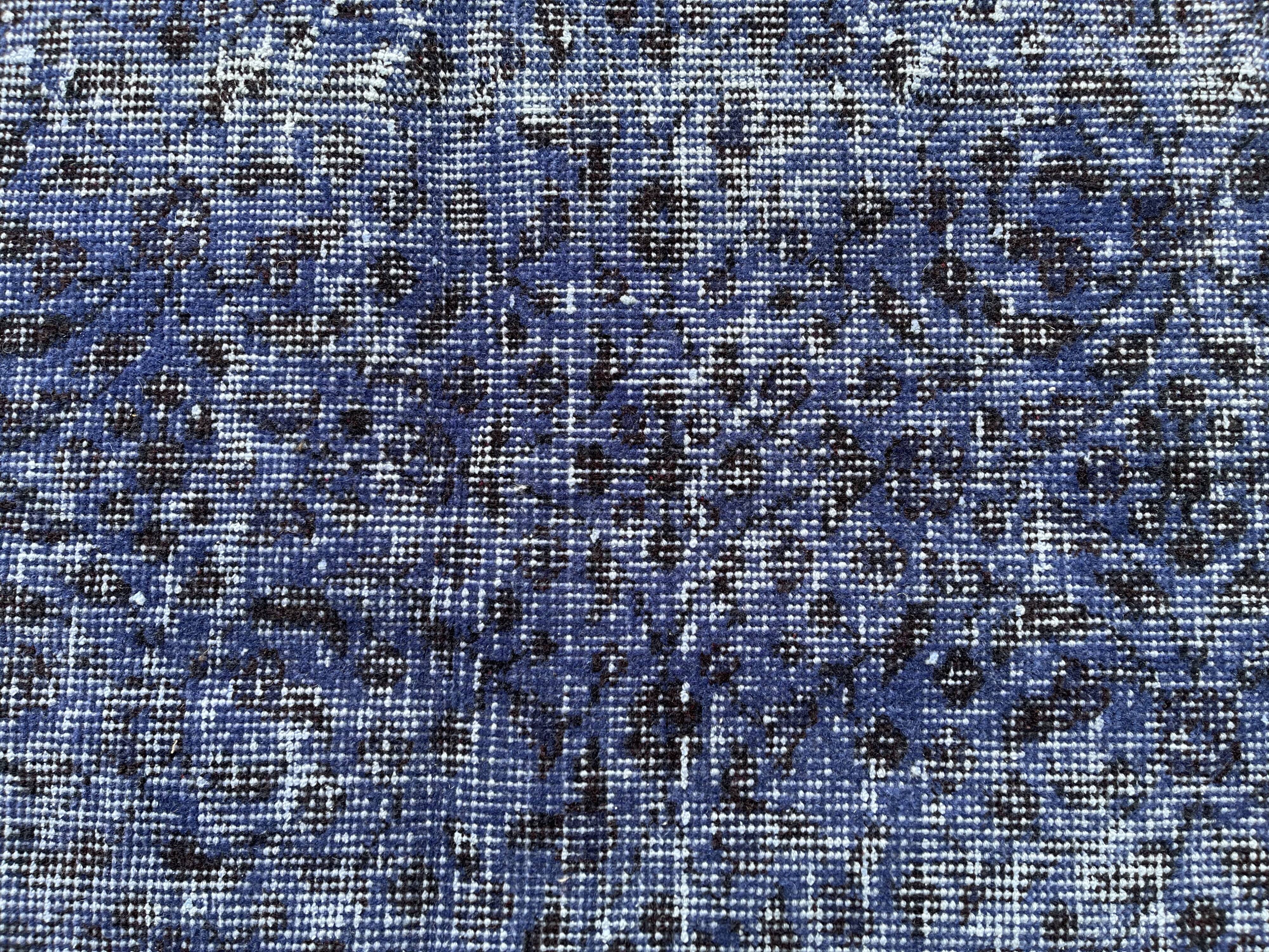 Distressed Turkish Narrow Runner 316 X 98 cm Wool Vintage rug, Over-dyed Navy Blue