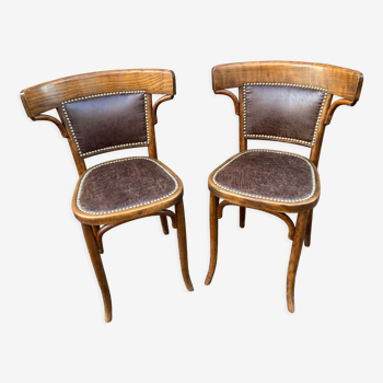 Pair of restaurant chairs bent wood imitation leather 50s