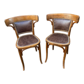 Paire de chaises de restaurant bois courbé simili cuir 50s