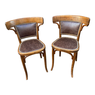 Pair of restaurant chairs bent wood imitation leather 50s