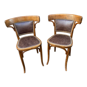 Paire de chaises de restaurant bois courbé simili cuir 50s