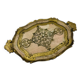 Vintage Florentine wooden plate in gold, Italy.