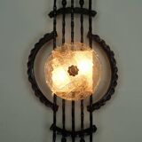 mid century brutalist style wrought iron and glass WALL LAMP sconce 60/70s
