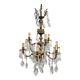 Large antique chandelier with 9 lights, bronze and cut glass pendants, cherubs, style