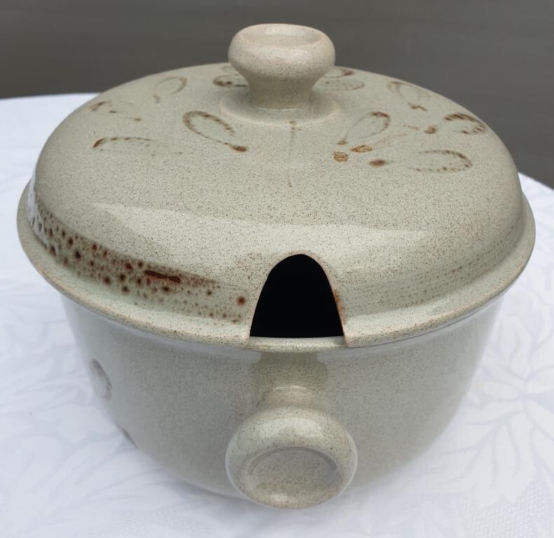 Soup or vinegar sarreguemines morzine 1970 gray floral decoration brown