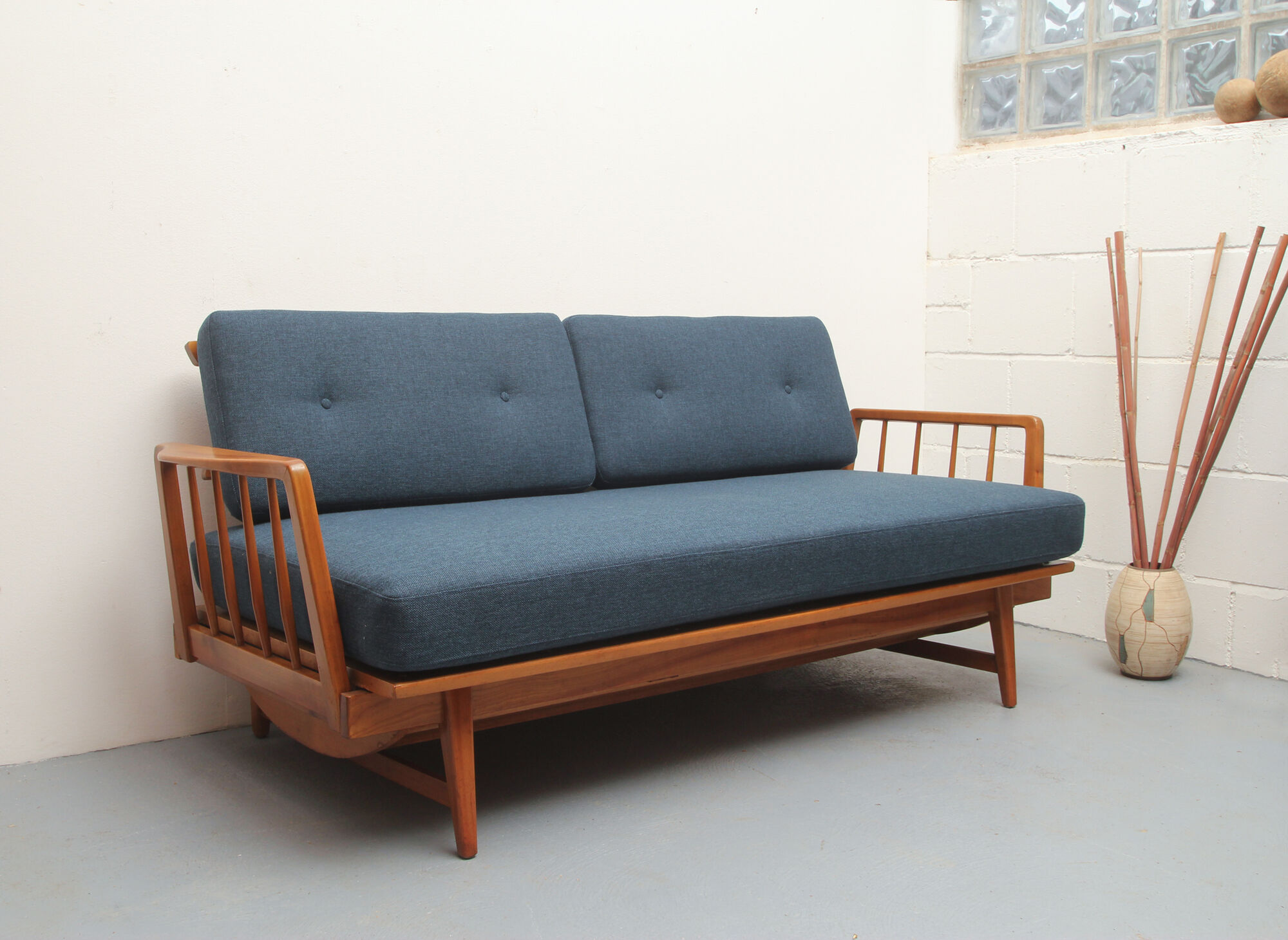 1950s daybed in cherrywood, fresh fabric, WK Furnitures