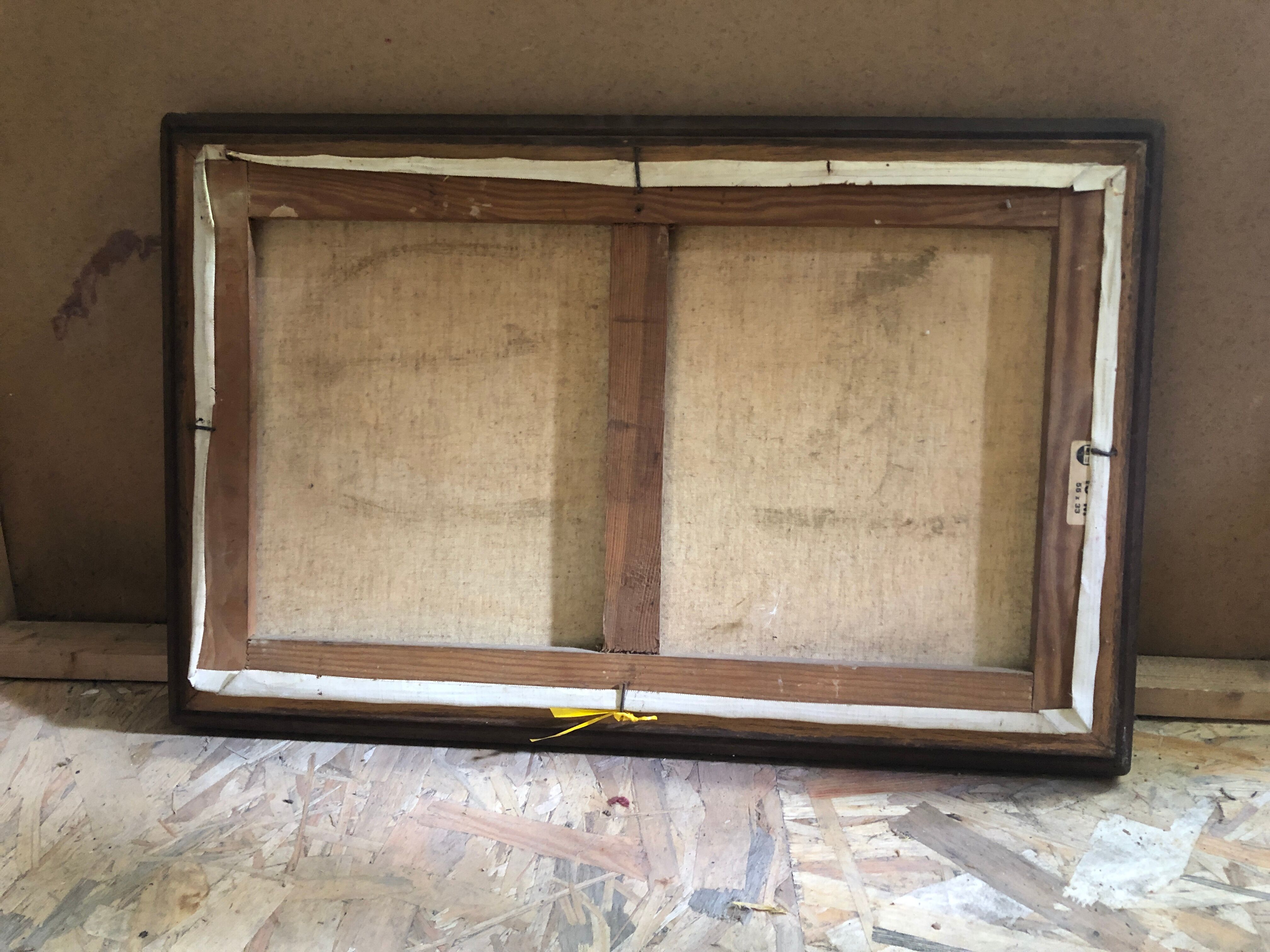 Painting old oil on canvas m. preaux still life + vintage wood frame