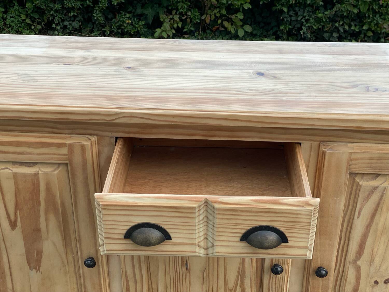 Renovated 3-door sideboard in raw solid wood 147cm