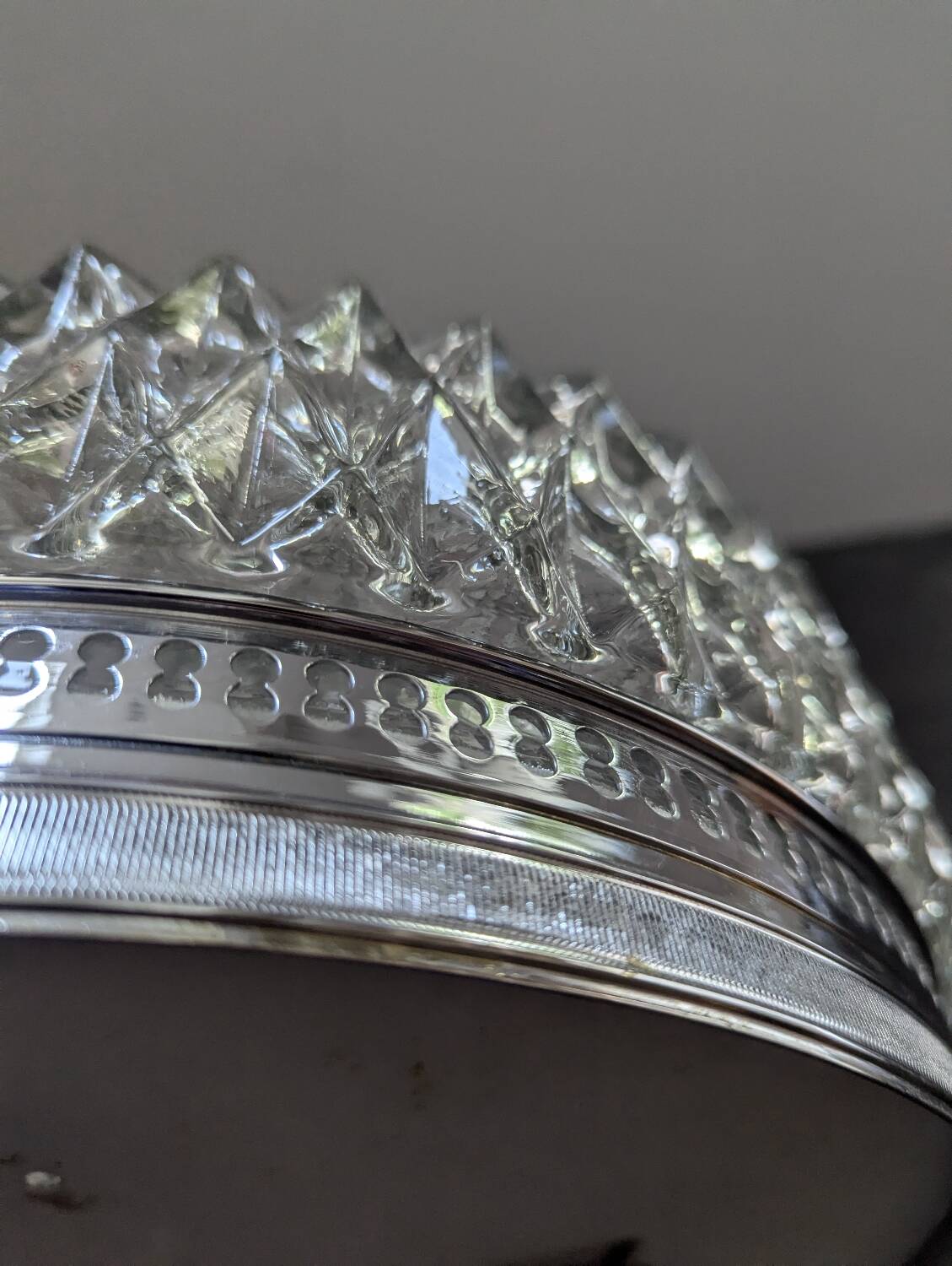 Old silver ceiling light with diamond glass 1960 Haussmannian 30 cm
