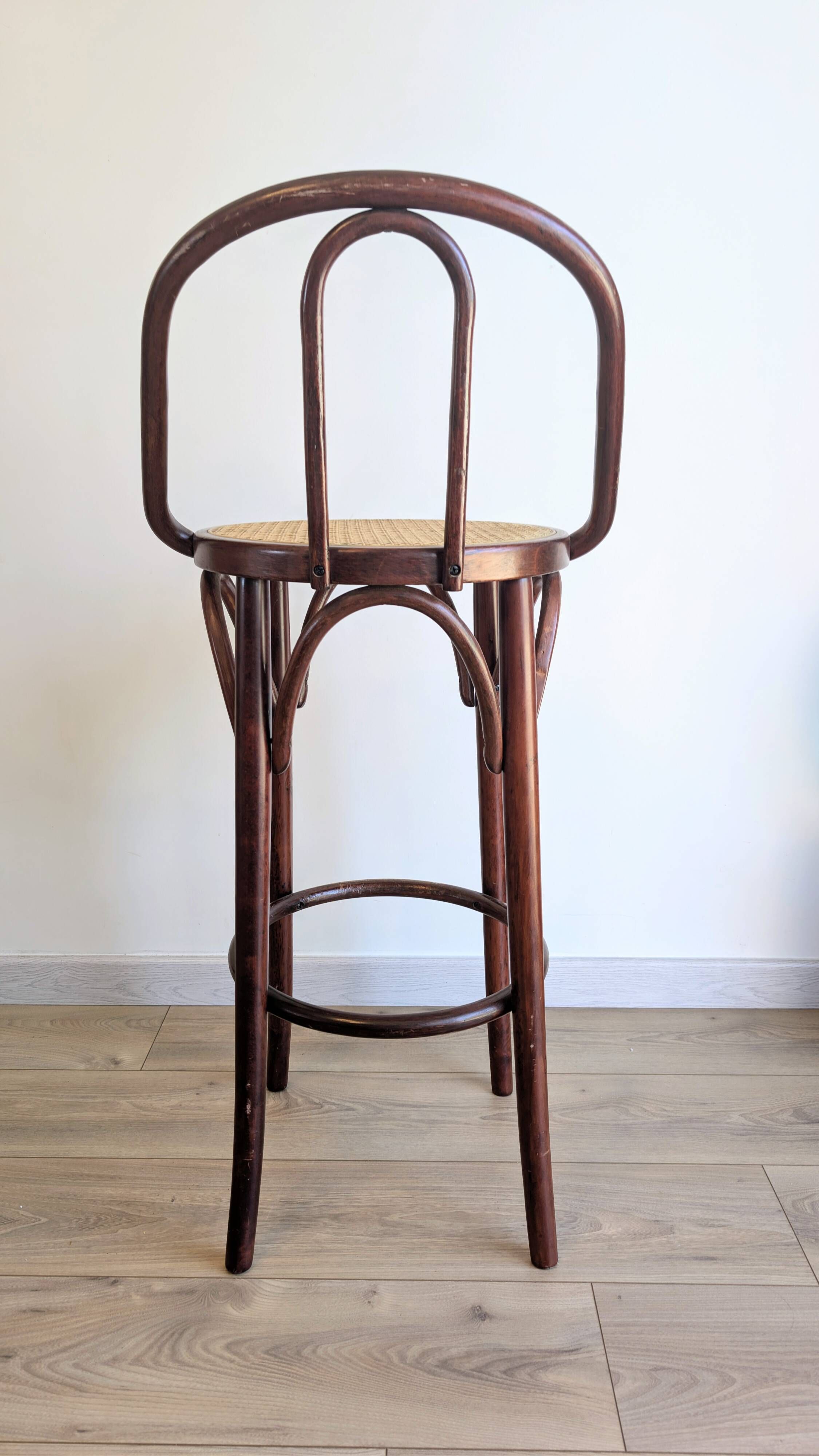 Bistro bar chair in curved wood and cane in Thonet style