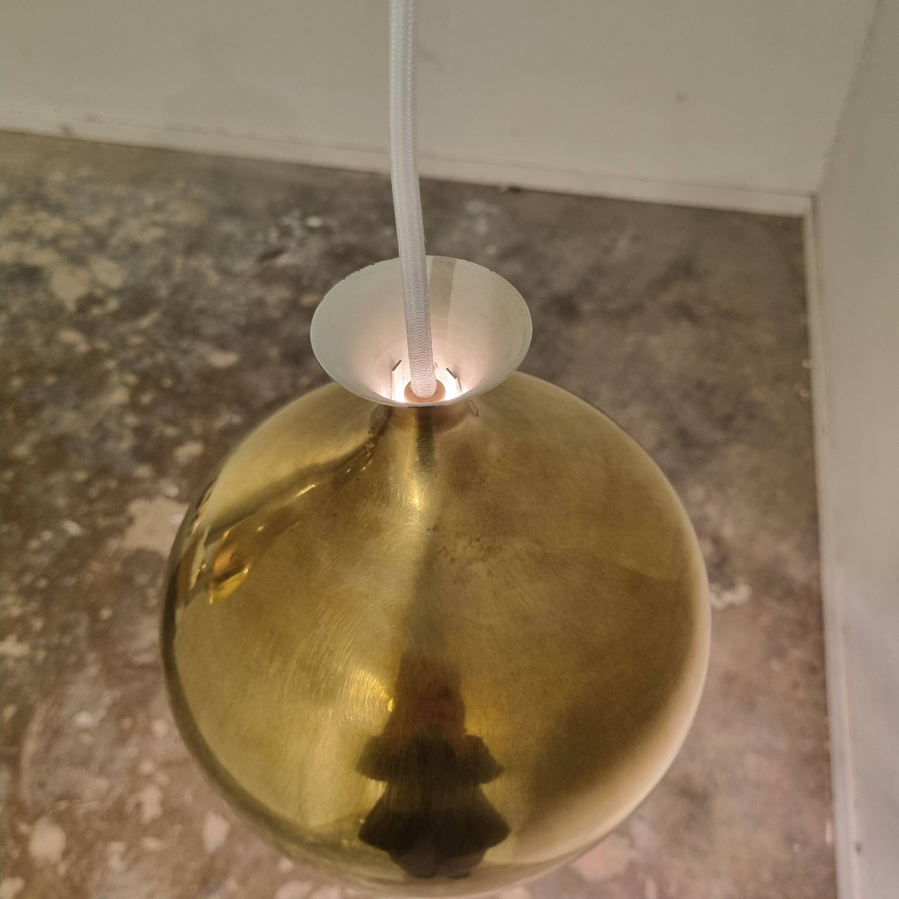 Set of Two Elegant Brass Pendant Lamps Löken by Helge Zimdal for Falkenberg