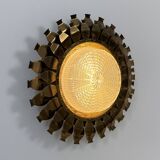 Vintage brass and pressed glass wall light, Sweden, 1960.