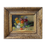 Nineteenth century painting HSP "Jetty of flowers" signed E. May + frame