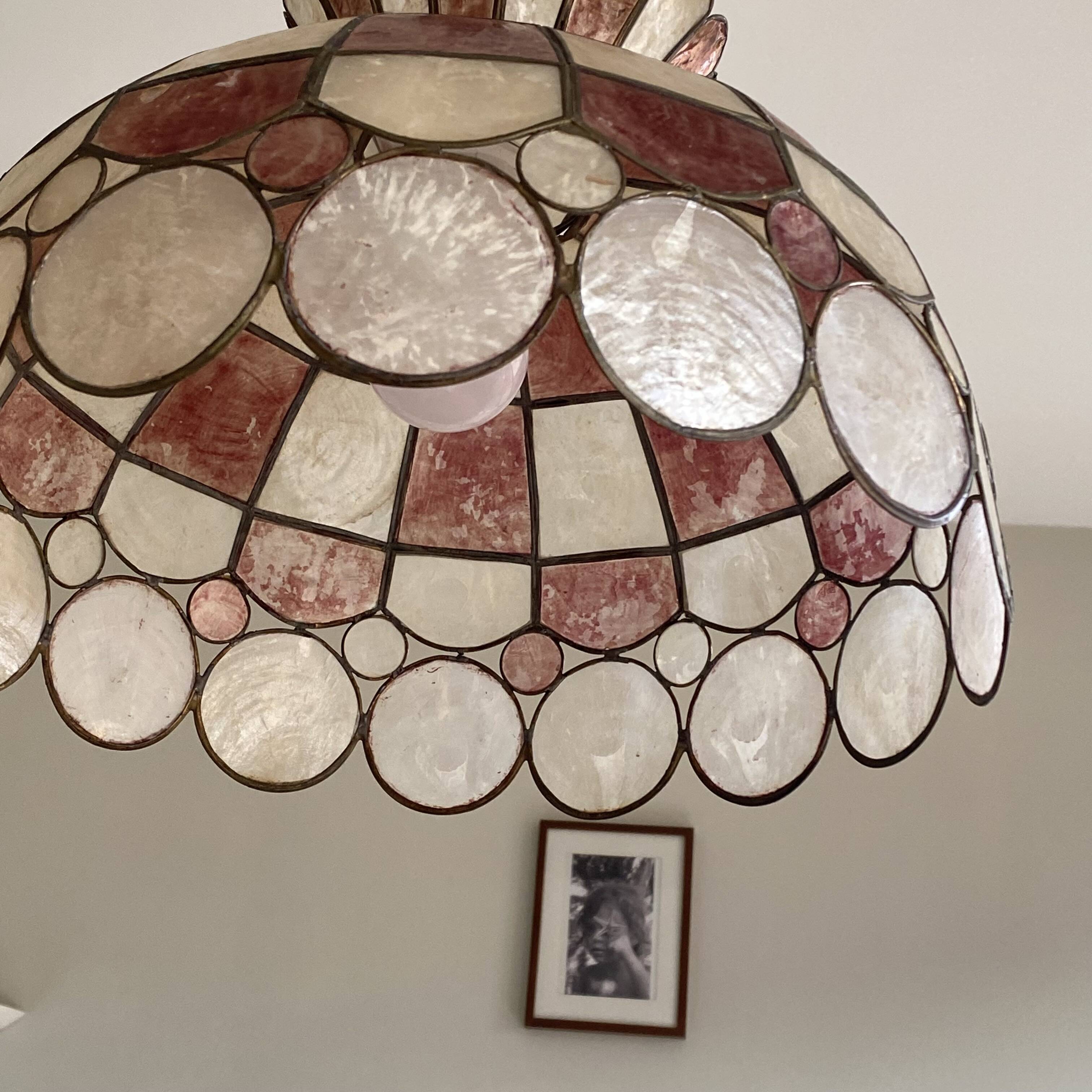 1950s vintage pendant light with mother-of-pearl shade