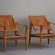 Kaare Klint, a pair of Safari chairs in ash and leather, Rud. Rasmussen, 1960s.