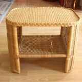 Side table - bedside table - handmade of rattan, bambus and wood - Vintage
