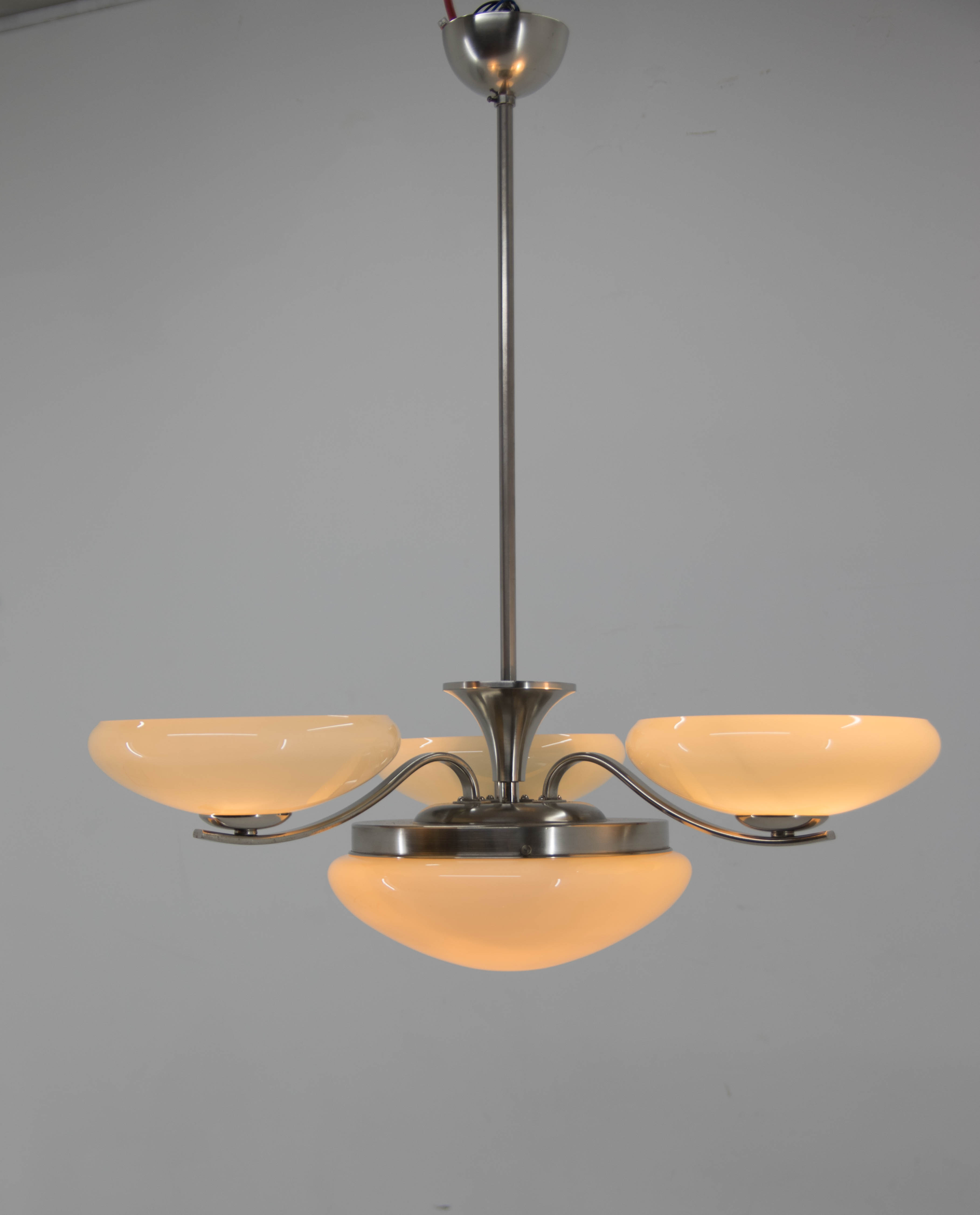 Art Deco Nickel-plating Chandelier, 1930s, Restored