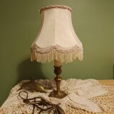 Vintage brass granny lamp | Ecru silk pagoda shade, 1950s/60s