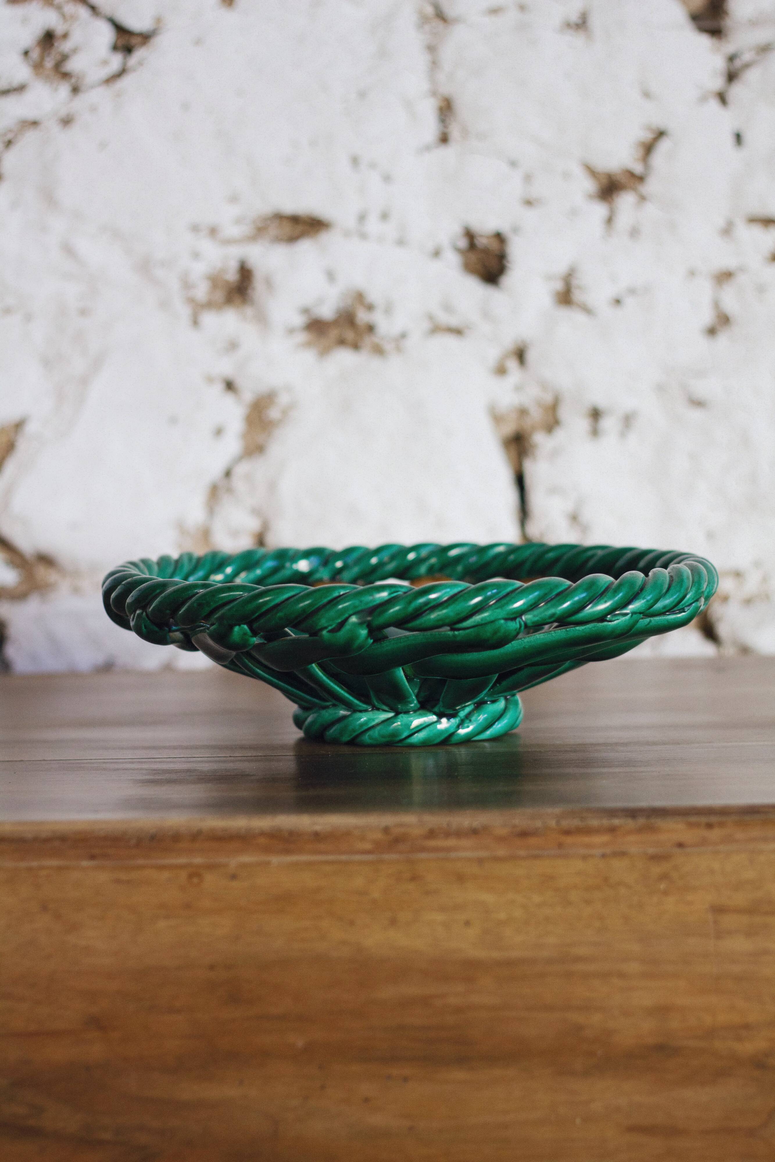 Woven ceramic fruit bowl or dish from Vallauris