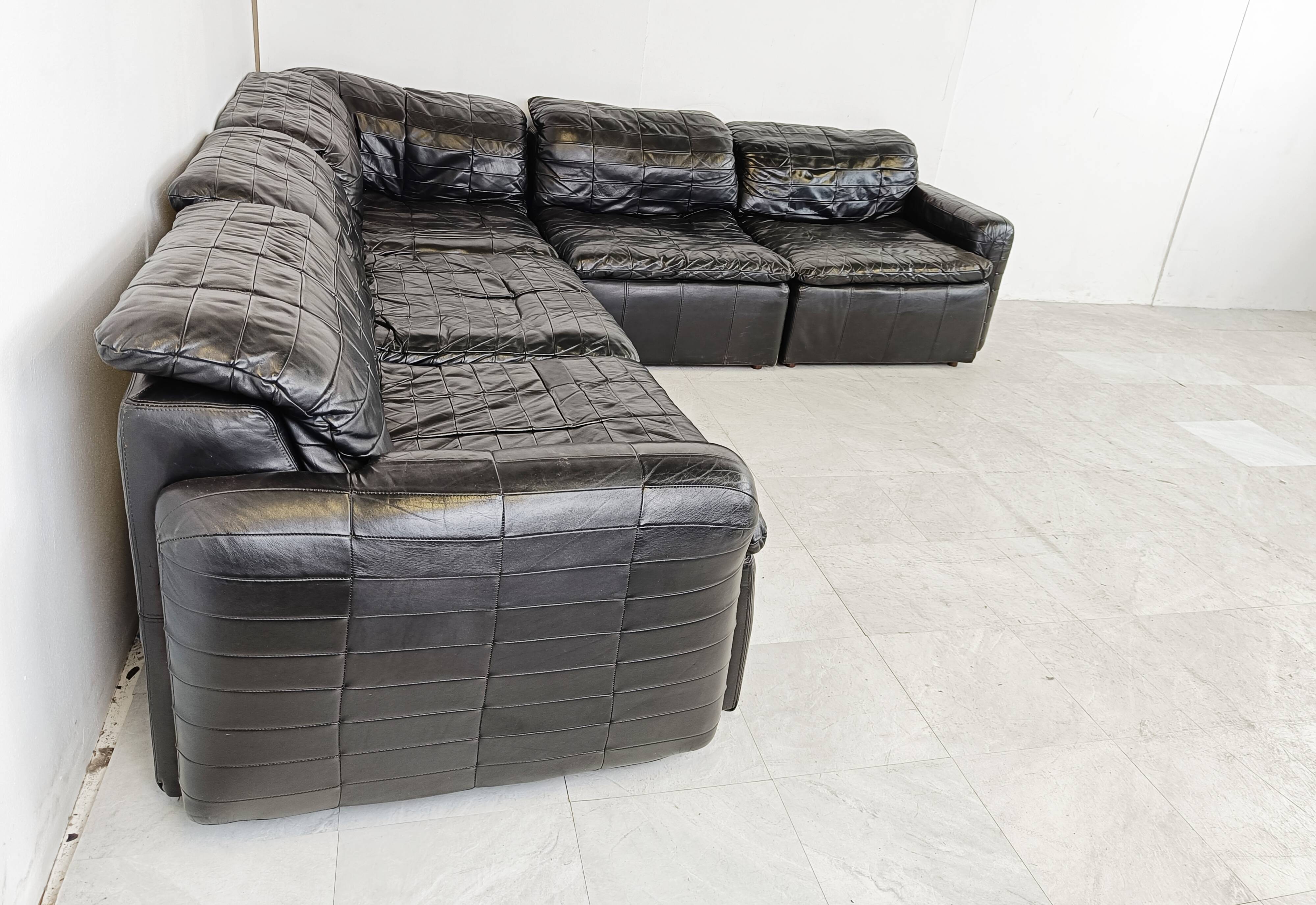 Canapé modulaire en cuir patchwork vintage, années 1970