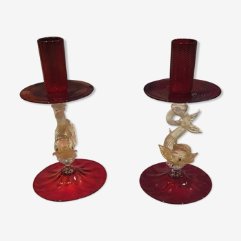 Set of 2 Murano glass candlestick