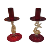 Lot de 2 bougeoir en verre de Murano
